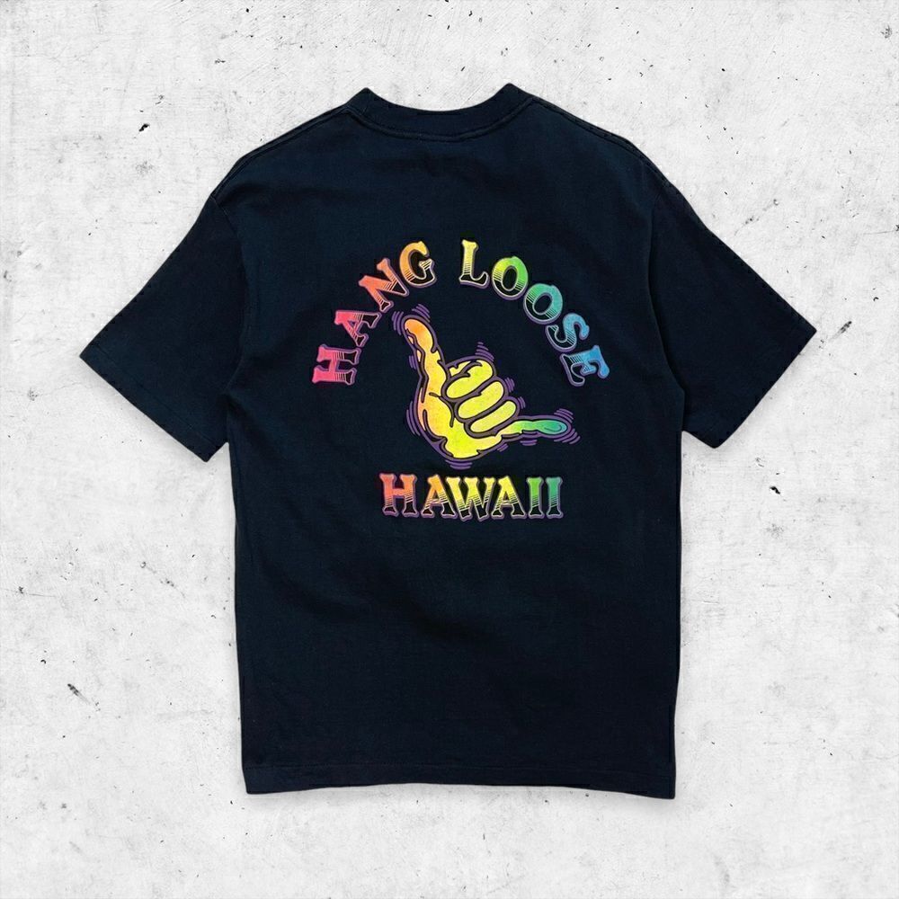 Vtg NOS Softee 80s 90s Hawaii Hang Loose Neon Puff Print Shirt, 2-Sided, Single